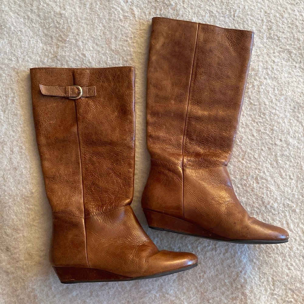 Intyce Cognac Genuine Leather Riding Boots by Steve Madden | Wedge | Size 9.5